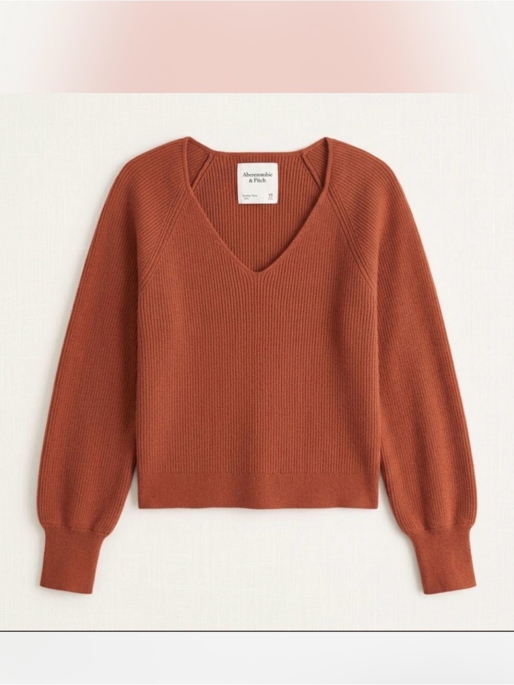 Abercrombie & Fitch Women's Burnt Orange V-Neck Ribbed Sweater